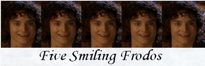 Five Smiling Frodos w Background